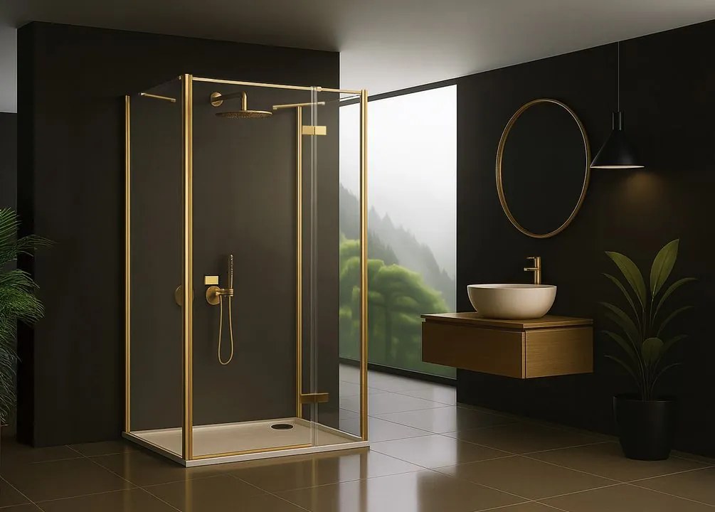 Cabina de dus Rea Atlas 80x80 cu deschidere pe dreapta auriu periat