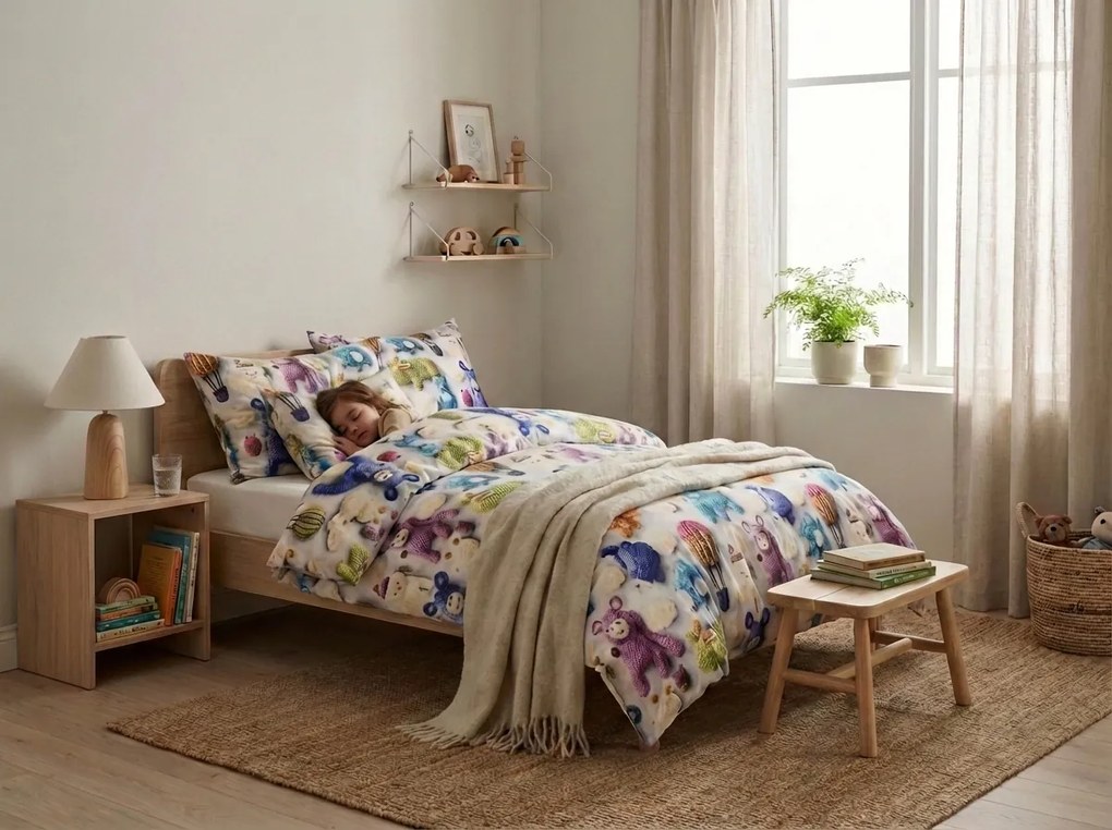 Lenjerie de pat din microfibra pentru copii WOOLIMALS colorata Dimensiune lenjerie de pat: 70 x 80 cm | 140 x 200 cm