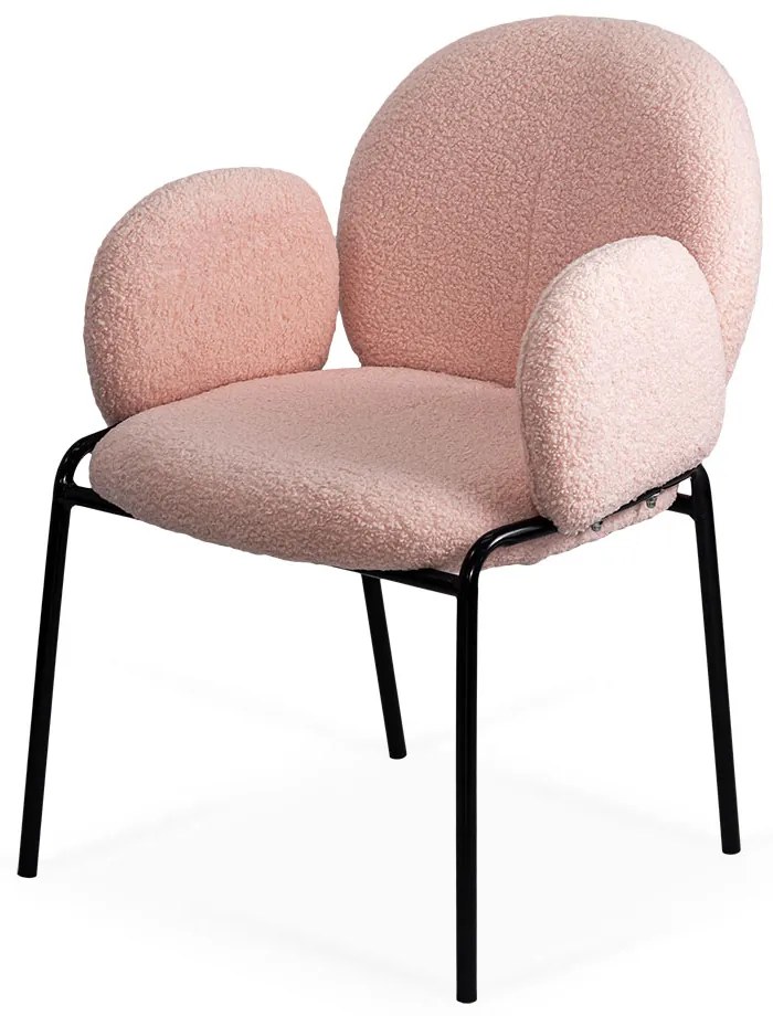 Scaun dining roz din material boucle cu cadru metalic BUC 281