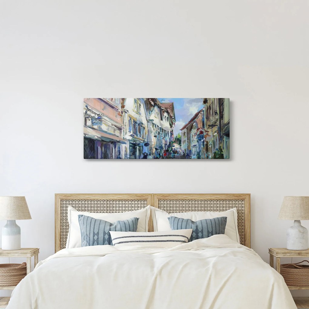 Tablou - Strada orașului vechi, pictură acrilică (120x50 cm)