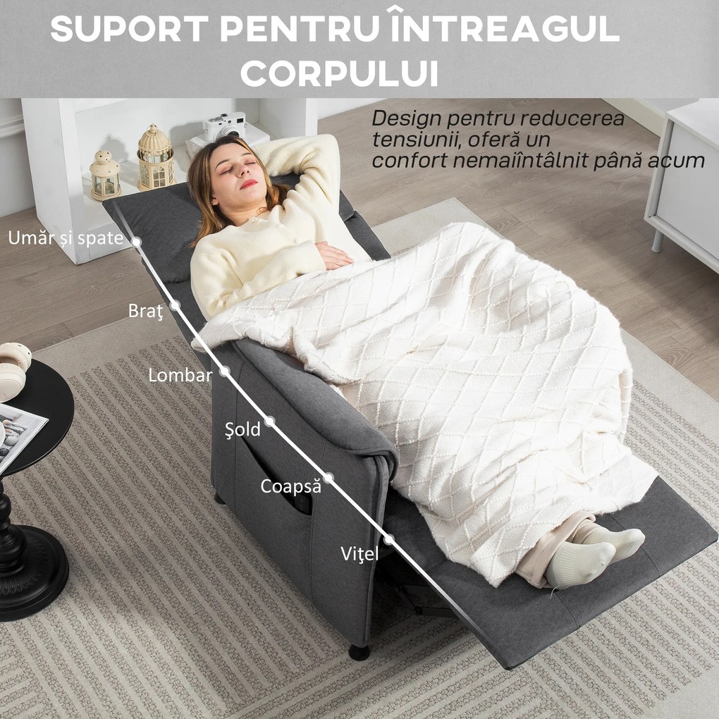 HOMCOM Fotoliu Reclinabil Electric Brushless cu Suport pentru Picioare Negru | Aosom Romania