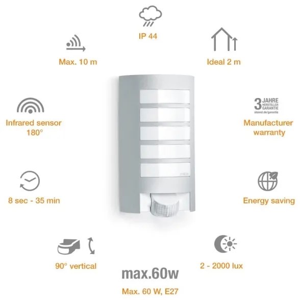 Steinel 657918 - L12S Corp de iluminat perete exterior cu senzor 1xE27/60W/230V