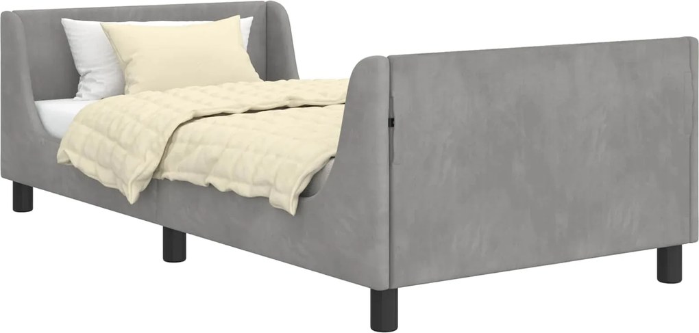 vidaXL Cadru de pat pentru copii cu spătar Gri deschis 90 x 190 cm