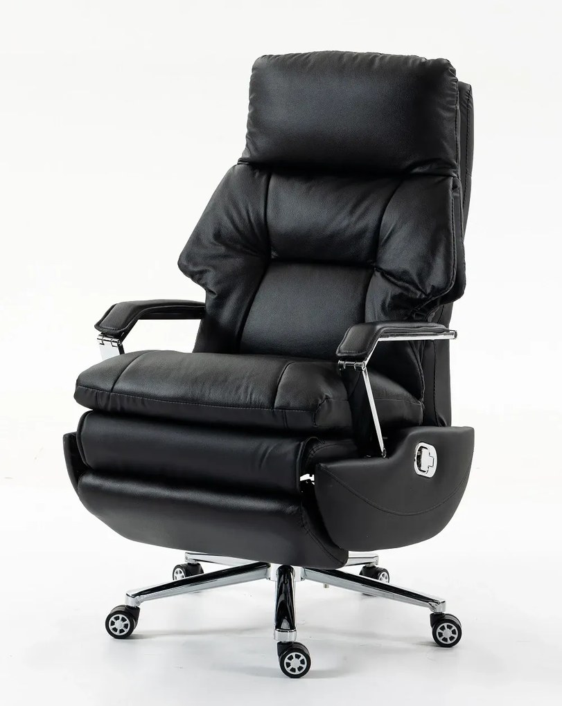 ELITE RECLINER SC1– Scaun Executiv Premium din Piele Naturală, Reclinabil electric, 2 Motoare, Suport pentru Picioare, Negru