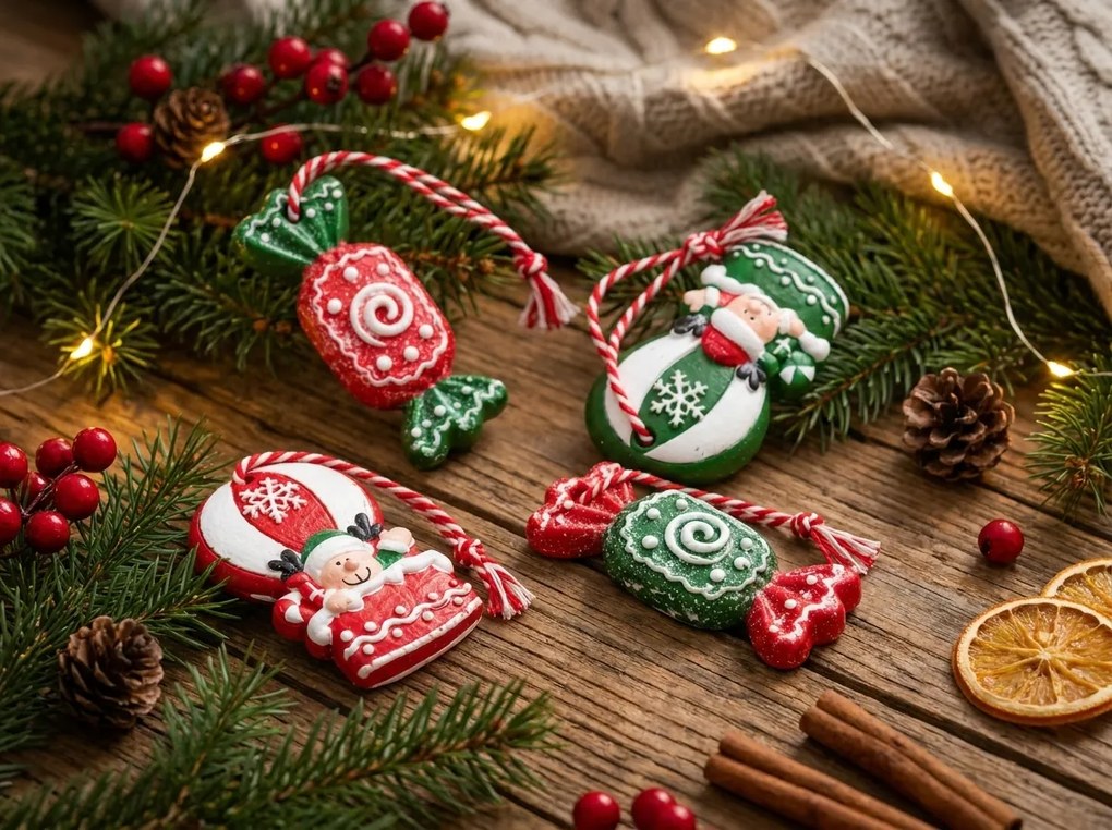 Set 4 bucati ornamente de Craciun CANDY ELF 6 cm
