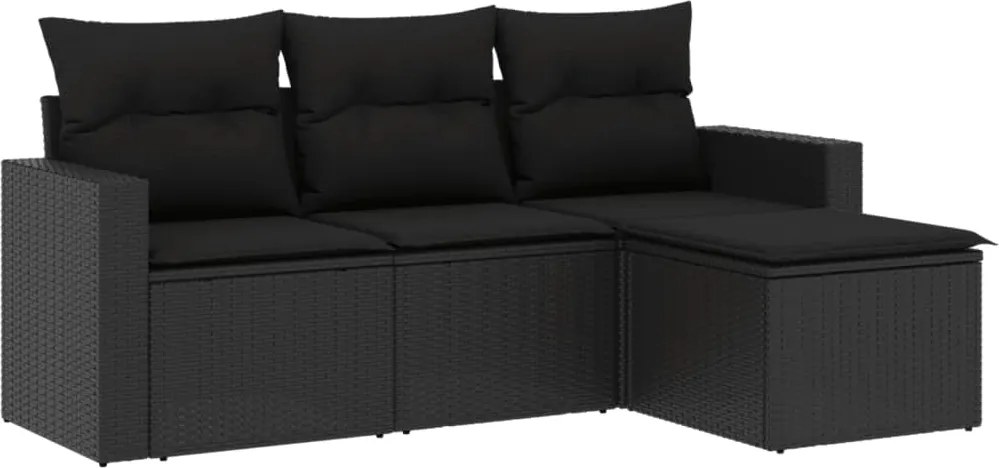 vidaXL Set mobilier de grădină cu perne, 4 piese, negru, poliratan
