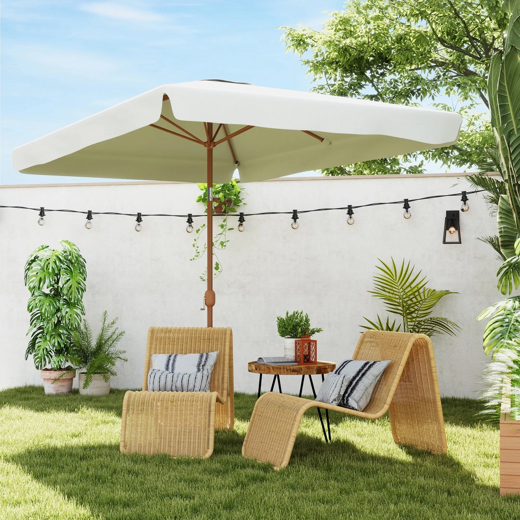 Outsunny Umbrelă de Grădină 2x3 m Inclinabilă cu Deschidere cu Manivelă, Orificiu de Ventilație și Margine cu Volane, Umbrelă de Exterior Dreptunghiulară Anti-UV 50+ din Aluminiu și Poliester de 180 g/㎡, Crem | Aosom Romania
