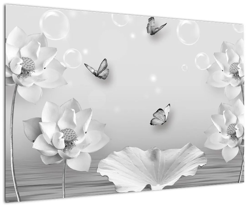 Tablou - Design flori și fluturi (90x60 cm)