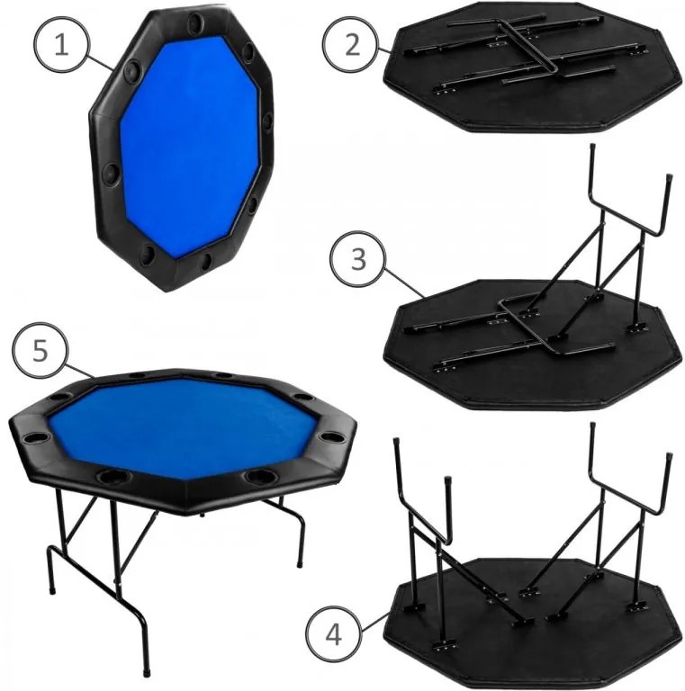 Masă de poker pliantă-albastră, 120 x 120 x 76 cm