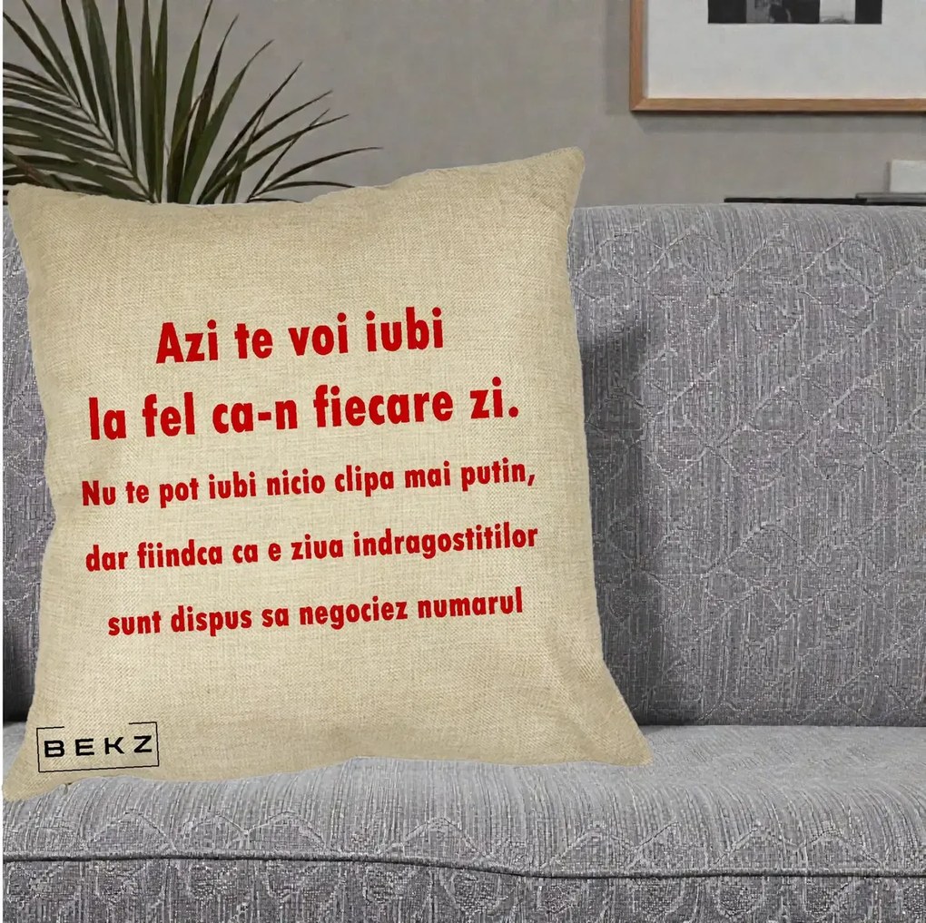 Cadou pentru Iubita - Perna Personalizata Azi Te Voi Iubi, 40x40 cm, Crem, Husa Detasabila, Perna Inclusa, BEKZ®