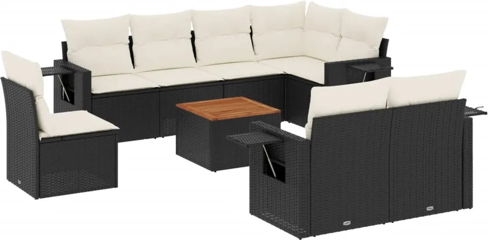 vidaXL Set mobilier de grădină cu perne, 9 piese, negru, poliratan