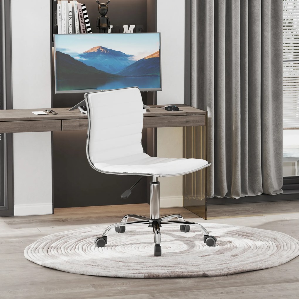 HOMCOM Scaun birou fără brațe, scaun de birou, înălțime reglabilă, șezut și spătar căptușite, 48x52x78-90cm, alb | Aosom Romania
