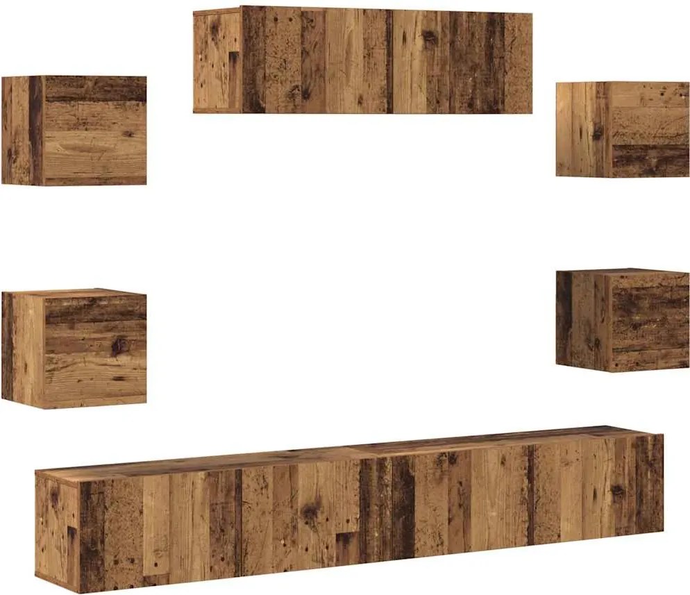 vidaXL Set dulap TV 7 piese montat pe perete lemn vechi lemn prelucrat
