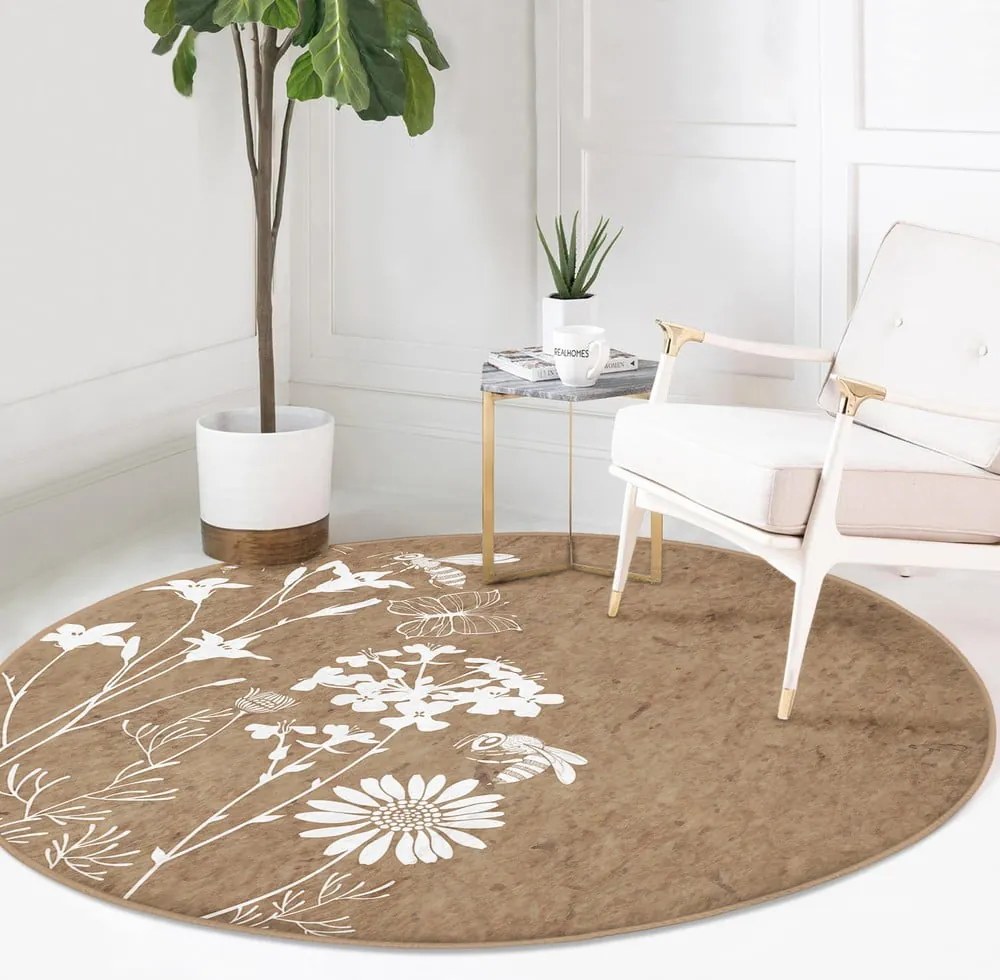 Covor rotund maro deschis lavabil adecvat și pentru aspiratoare robot ø 120 cm Comfort – Mila Home