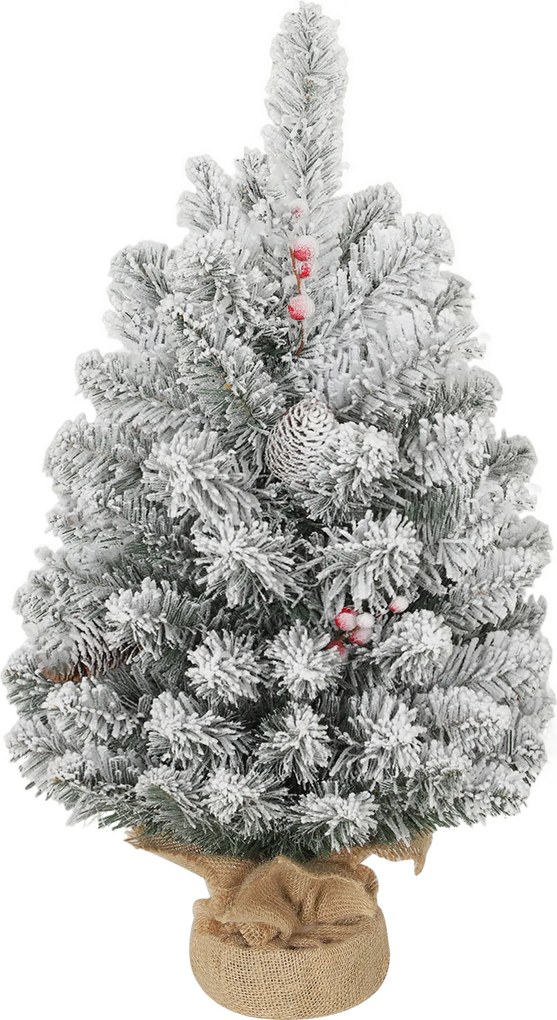 HOMCOM Brad de Crăciun Mic Înalt de 61 cm cu 72 de Ramuri Înzăpezite, Conuri și Boabe Roșii, Verde | Aosom Romania
