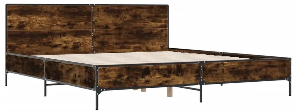 3280014 vidaXL Cadru de pat, stejar fumuriu 180x200 cm lemn prelucrat și metal