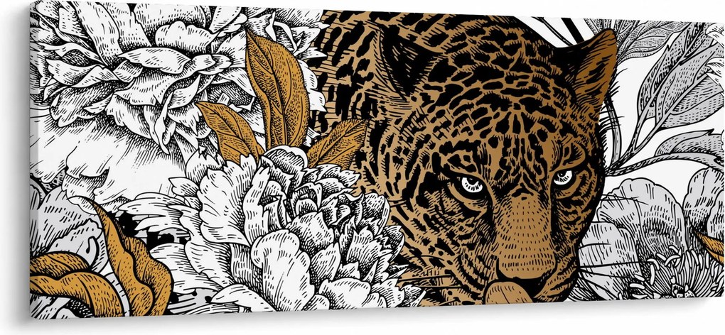 Tablou - Leopard între flori (120x50 cm)
