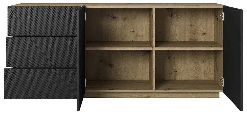 Comodă cu sertare și fațadă canelată Asha 167 cm - artisan / negru mat