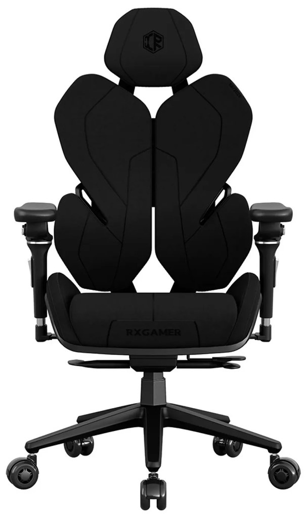 RXGAMER K6-6001 Scaun ergonomic, cotiere 5D, tetiera 2D, mecanism multifunctional inclinare/blocare, pivotant, Textil, Negru
