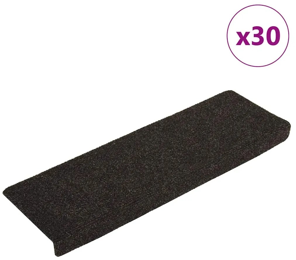 vidaXL Covorașe autoadezive pentru scări, 30 buc., 65x21x4 cm, maro închis, cu margini dreptunghiulare