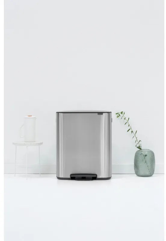 Cos de gunoi cu pedala Brabantia Bo Pedal 1003186, 60 L, Inchidere lina, Baza antiderapanta, Rezistent la amprente, Inox/Mat