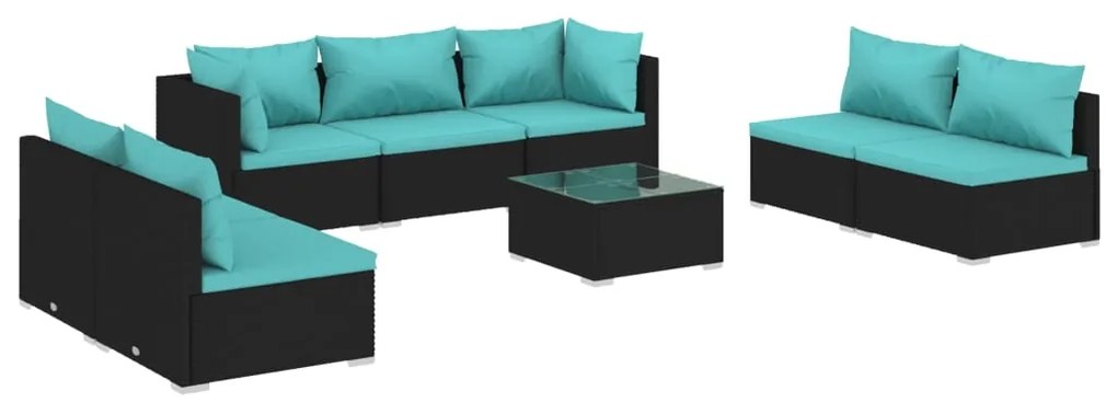 3102241 vidaXL Set mobilier de grădină cu perne, 8 piese, negru, poliratan