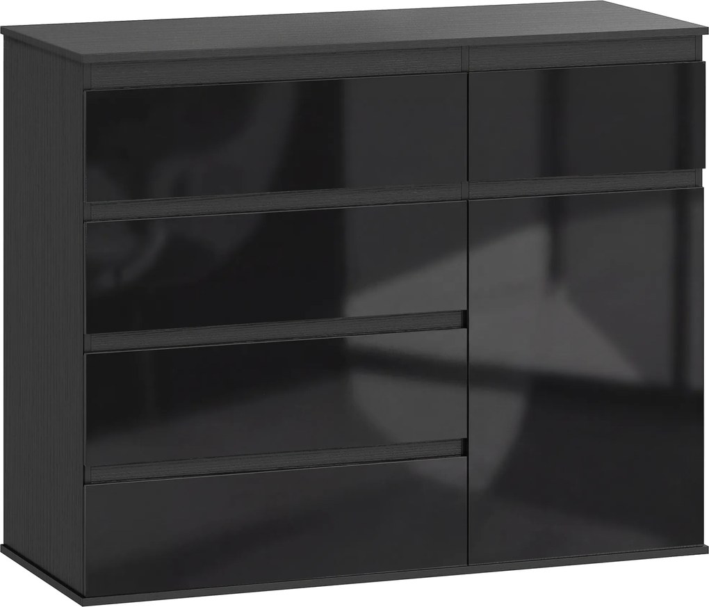 HOMCOM Sideboard modern, sideboard de depozitare cu 5 sertare, raft reglabil, ușă Soft-Close, negru lucios | Aosom Romania