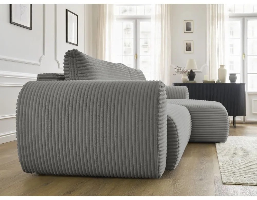 Colțar gri închis extensibil cu tapițerie din catifea reiată (cu colț pe partea dreaptă) Lucien – Bobochic Paris