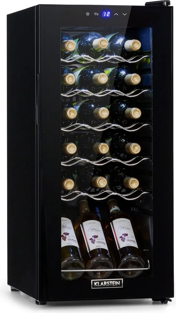 Klarstein Shiraz 18 Uno, frigider pentru vin, 50 litri, 18 sticle, panou de control tactil, 5-18°C