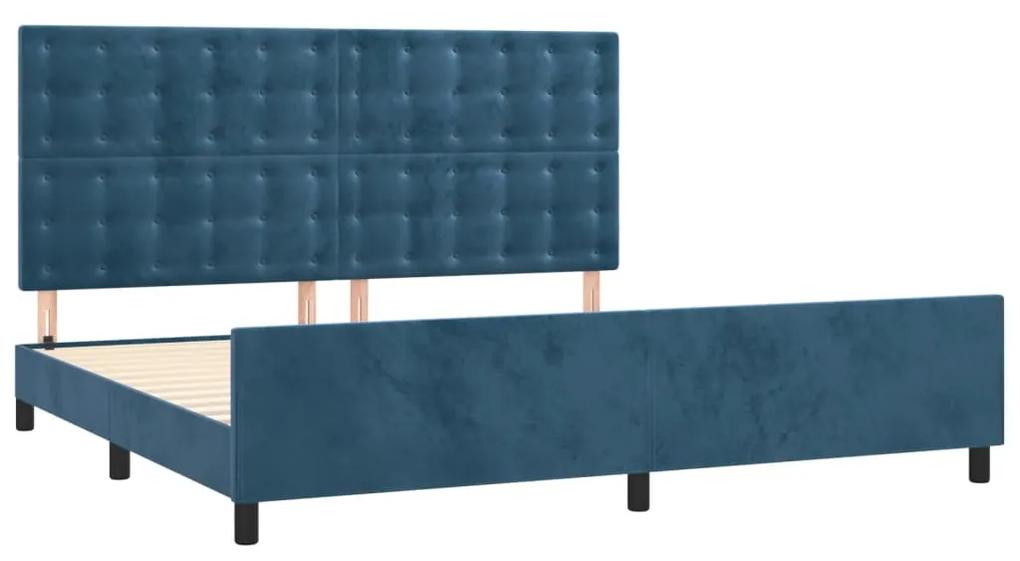 Cadru de pat cu tablie, albastru inchis, 200x200 cm, catifea Albastru inchis, 200 x 200 cm, Nasturi de tapiterie