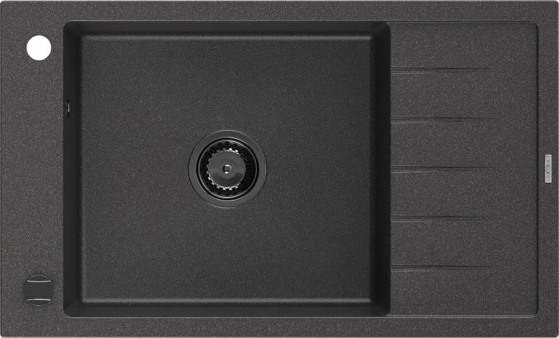 Mexen Elias chiuvetă de granit cu 1 compartiment și scurgător, 795 x 480 mm, negru cu picățele, sifon negru