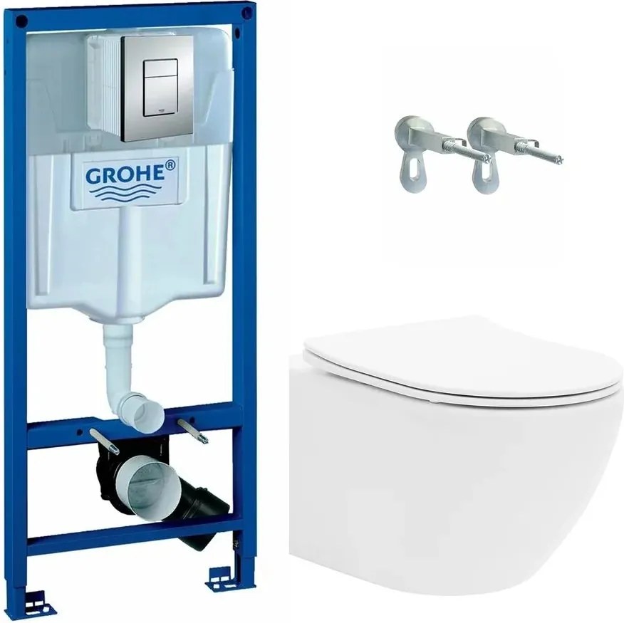 Pachet vas wc suspendat Rea Carlo, capac softclose, rezervor incastrat Grohe Rapid SL si clapeta Grohe Skate Cosmopolitan crom