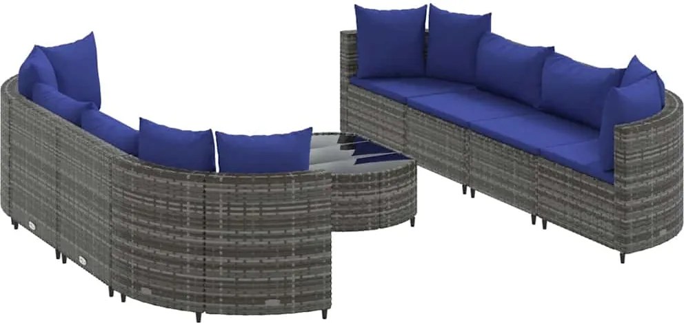 vidaXL Set canapele de grădină, 9 piese, cu perne, gri, poliratan