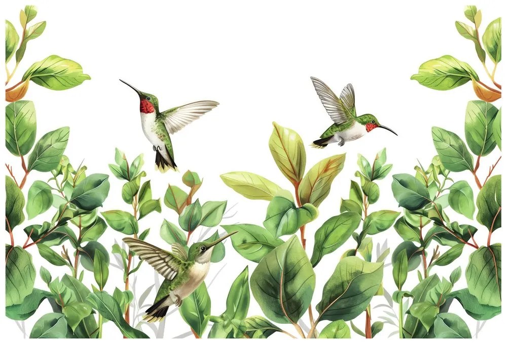 Tapet autoadeziv colibri si frunze