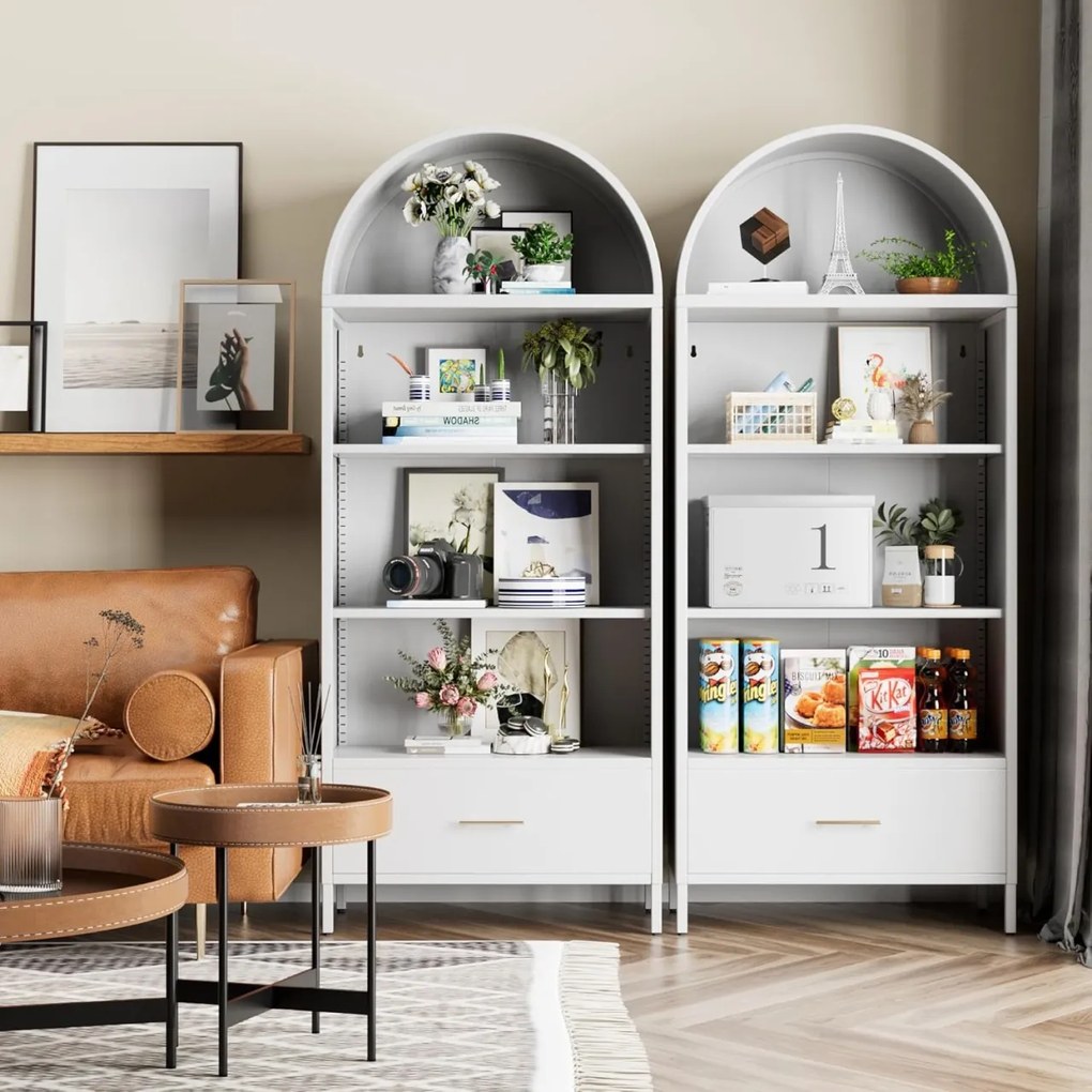 DUA205 - Vitrina 80 cm, Dulap rotund pentru birou, Biblioteca Living, Rafturi Dormitor, Dining, Hol - Alb