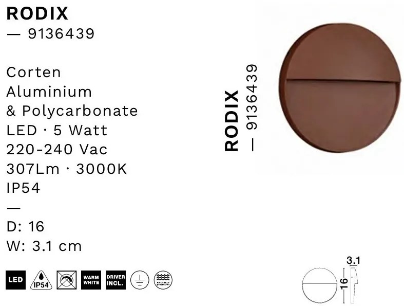 Spot LED aplicat iluminat scari exterior RODIX corten IP54
