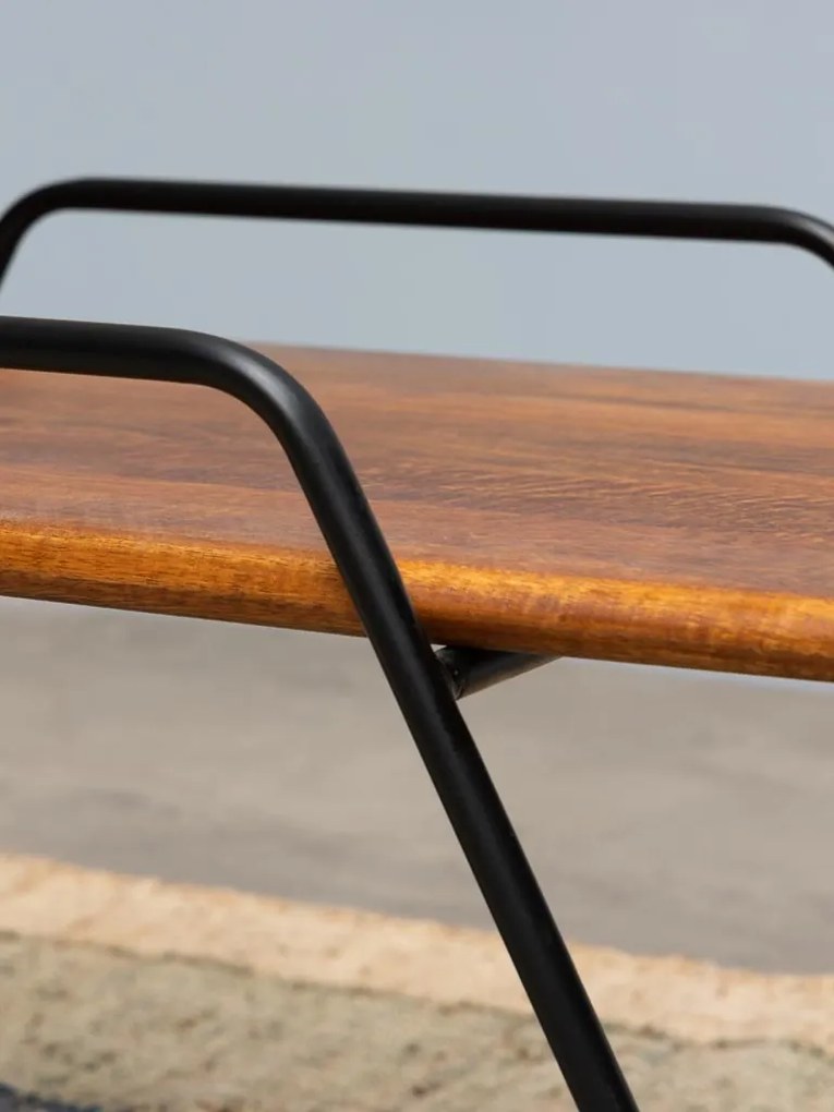 Măsuță de cafea dreptunghiulară din lemn de mango și metal, maro și negru, cu suport pentru reviste, finisaj satinat, 40 x 107 x 50 cm, „Easypeasy”