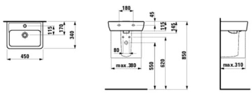 LAUFEN H8119510001041 - Lavoar montat pe blat/suspendat PRO 45x34 cm, ceramică, alb