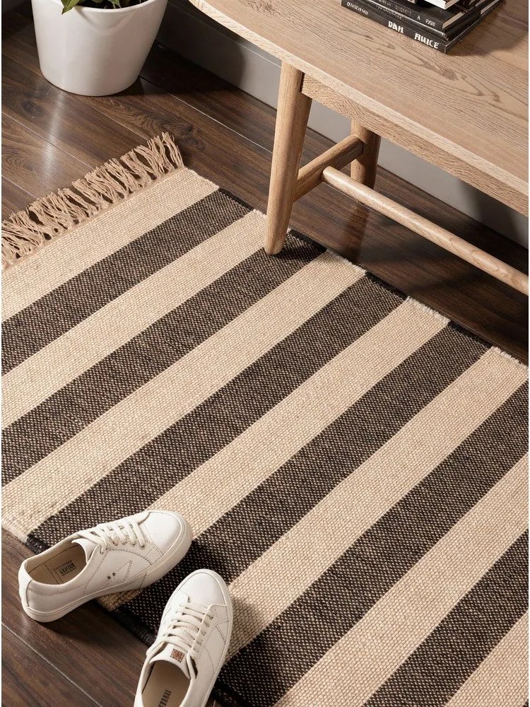 Covor tip traversă negru/crem reversibil/țesut manual din iută 80x200 cm Playa – Hanse Home