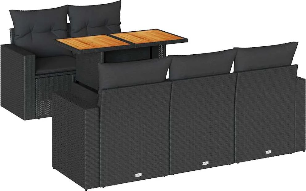 vidaXL Set mobilier de grădină cu perne, 6 piese, negru, poliratan