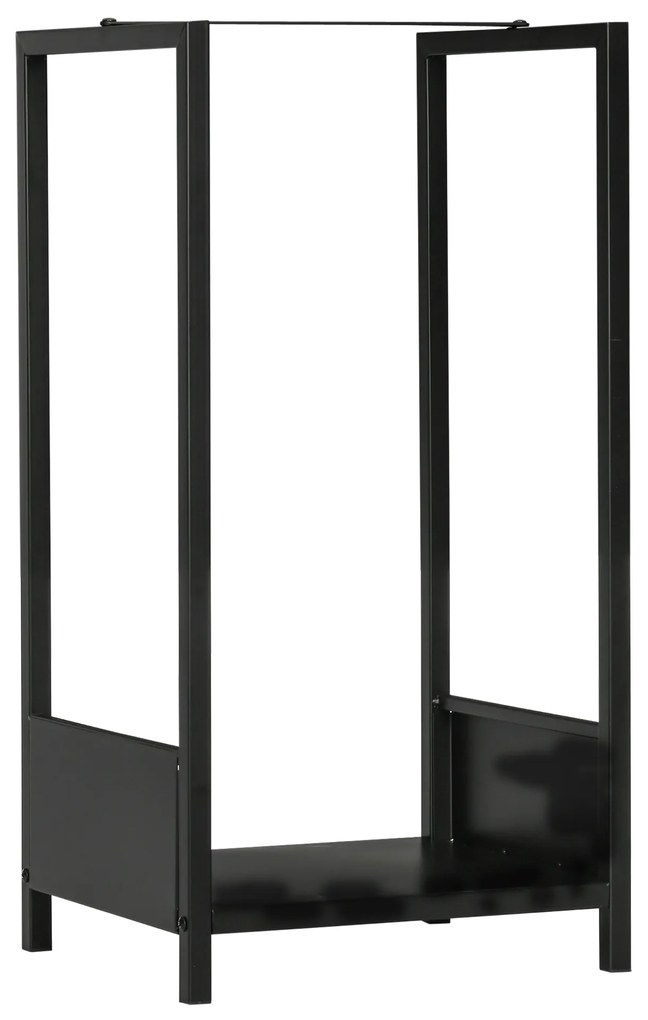 Outsunny Raft pentru Busteni  pentru Exterior si Interior din Otel, Suport pentru Lemne  Modern cu Baza Inaltata, 39x35x76cm, Negru | Aosom Romania