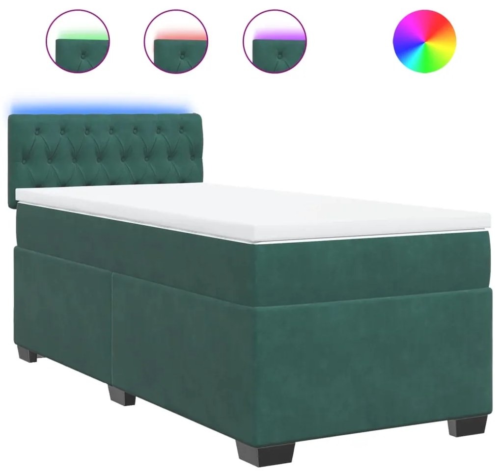 3288519 vidaXL Pat box spring cu saltea, verde închis, 90x200 cm, catifea