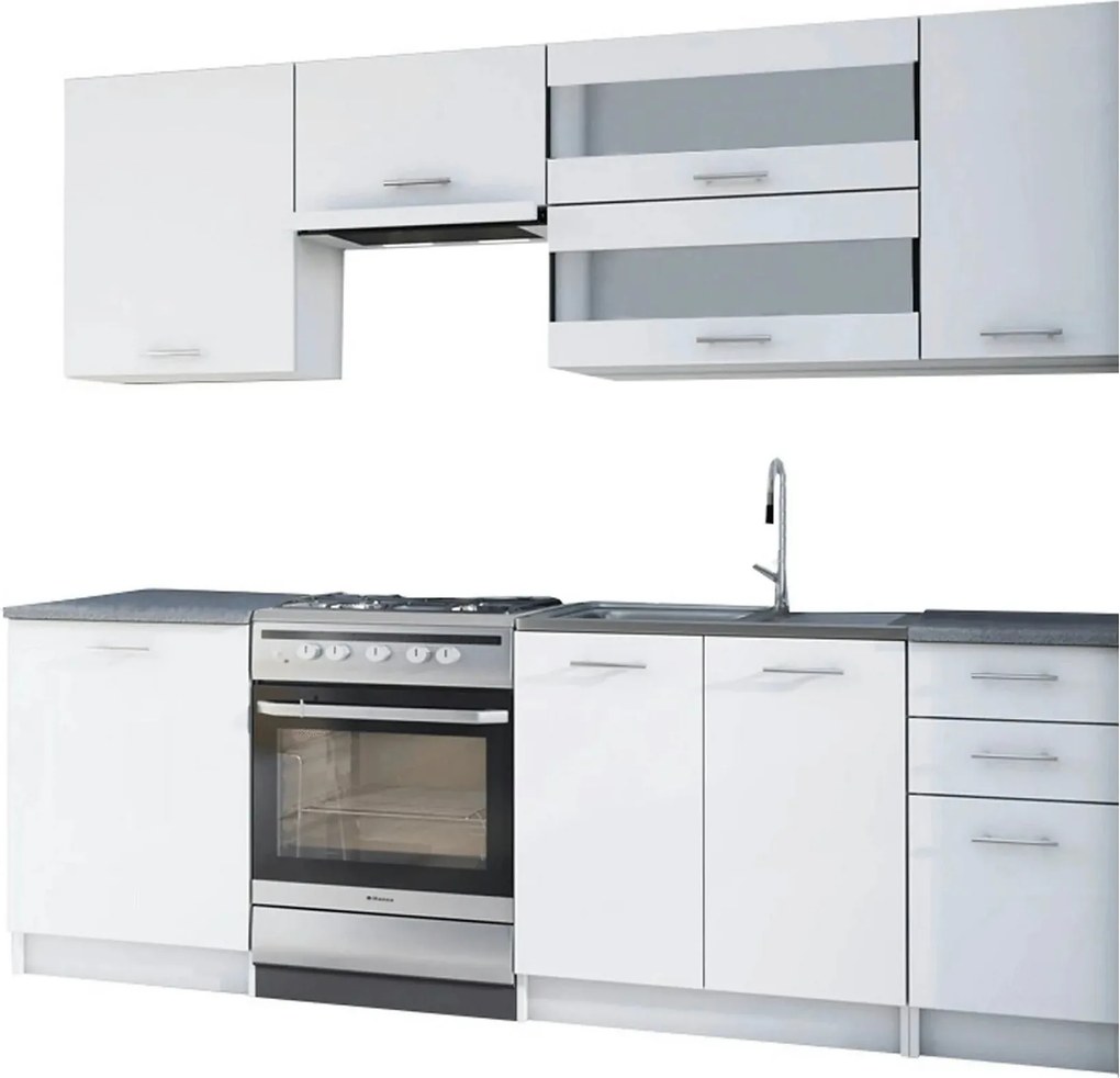 Set bucatarie FABIANA, alb/gri cu efect de marmura, PAL melaminat, 240