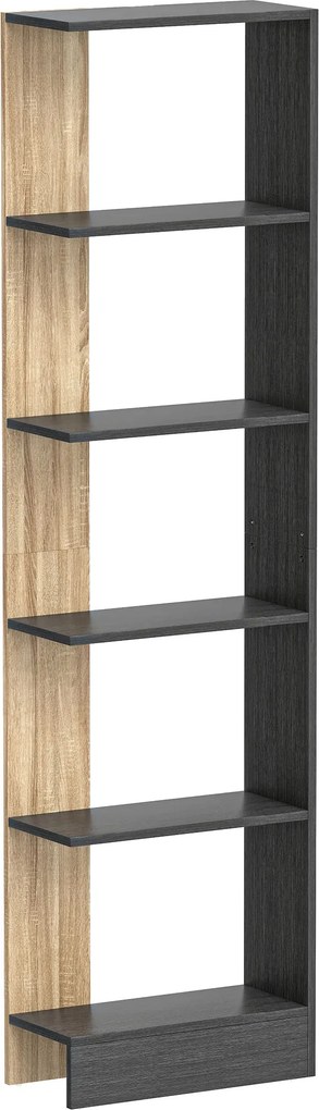 HOMCOM Bibliotecă Modernă cu 5 Rafturi din Lemn, 45 x 21 x 170 cm, Negru, Stejar | Aosom Romania