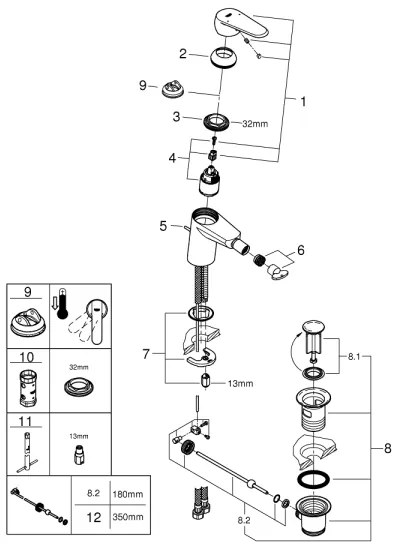 GROHE 33244002 - Baterie pentru bideu EURODISC COSMOPOLITAN DN 15 crom lucios