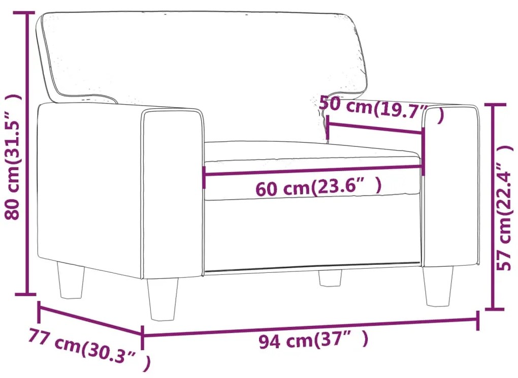 Canapea de o persoana, gri, 60 cm, piele ecologica Gri, 94 x 77 x 80 cm