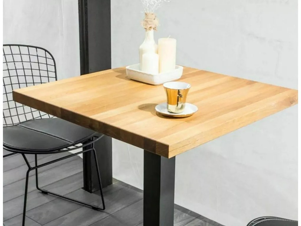 Masa de dining neagra cu blat de stejar PURO 80x80