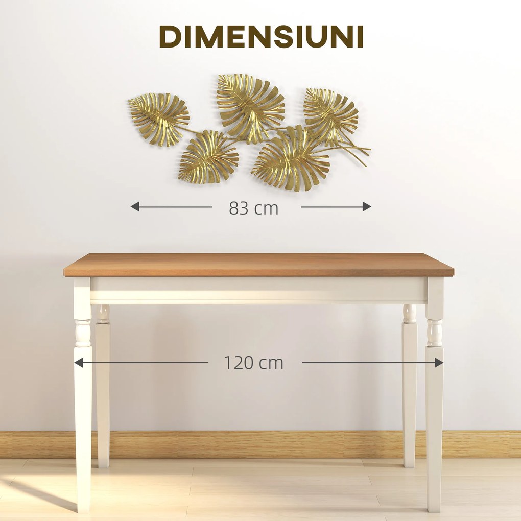 HOMCOM Artă Murală cu 5 Frunze de Monstera și Accesorii pentru Montaj Incluse, Decorațiuni Murale din Metal, 83x2.5x39 cm, culoare Aurie | Aosom Romania