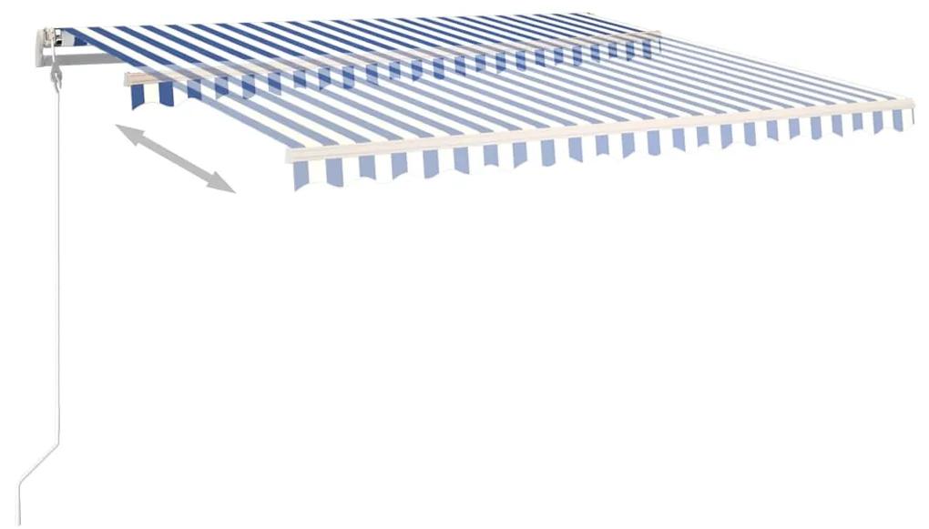 Copertina retractabila automat, stalpi, albastru alb, 4,5x3,5 m Albastru si alb, 4.5 x 3.5 m