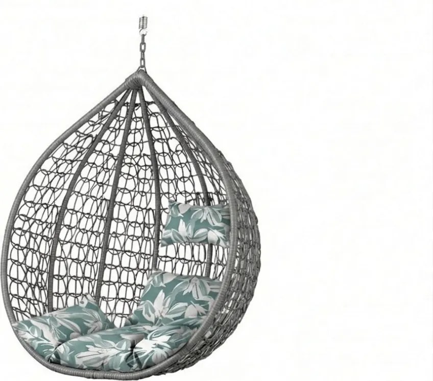 Scaun suspendat gri KOKON fara suport, perna verde-alb